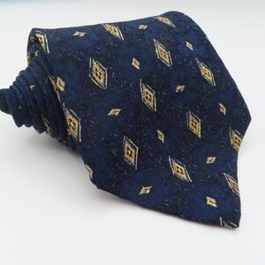 Robert Talbott Tie Silk Blue Yellow Polka Dot 4" Wide 56" Long USA